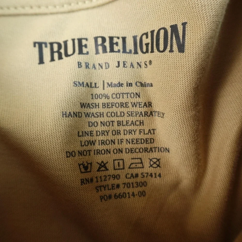 NEW True Religion Shirt Mens S Beige Stud Buddha Logo Tee T-Shirt Short Sleeve